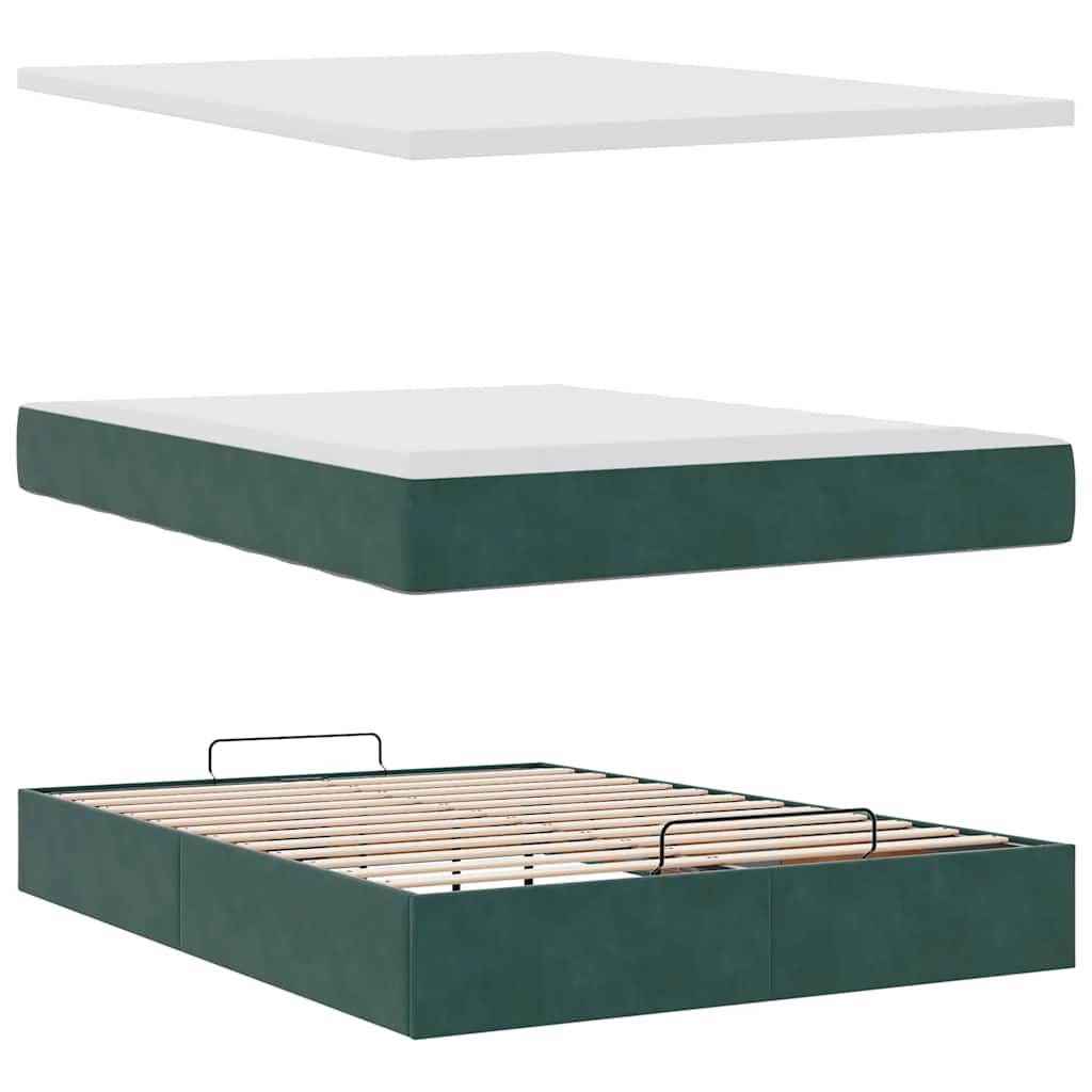 Cadre de lit ottoman avec matelas vert foncé 140x190 cm velours - XIOS