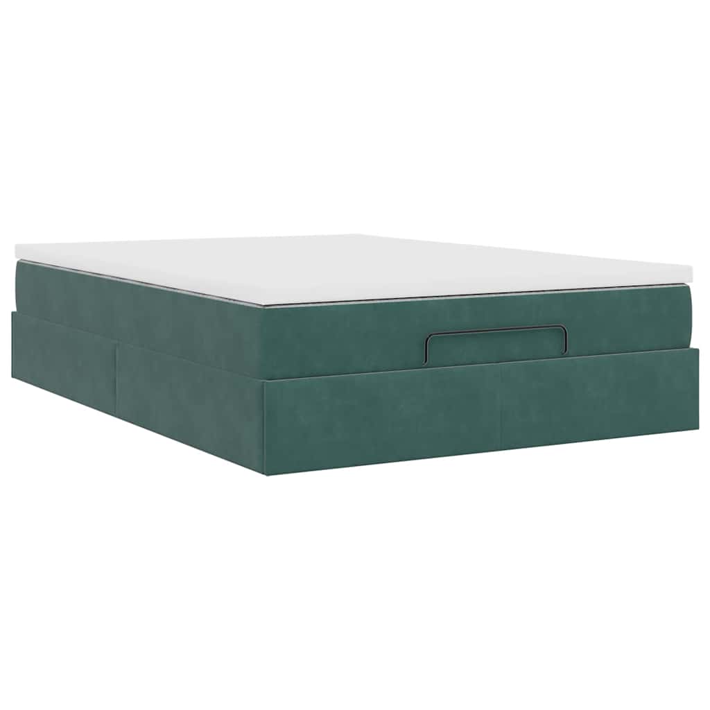 Cadre de lit ottoman avec matelas vert foncé 140x190 cm velours - XIOS
