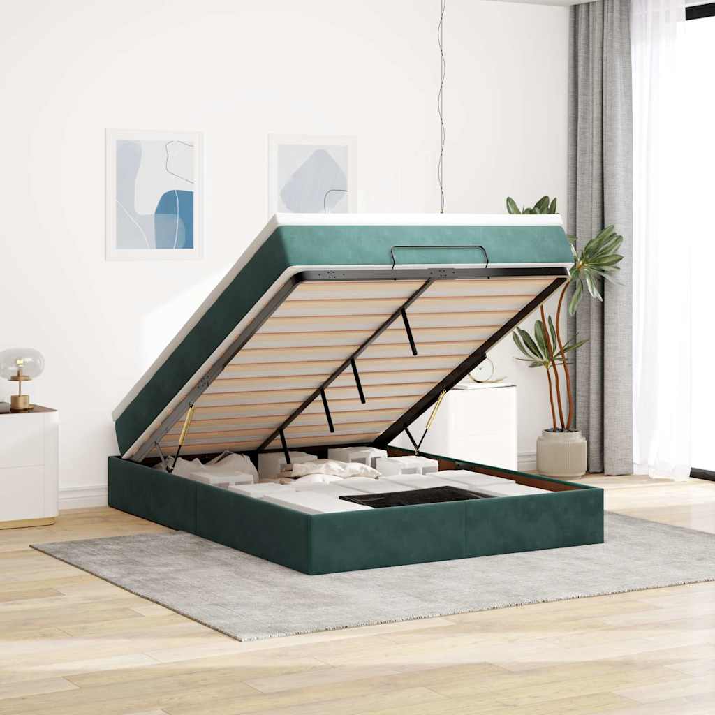 Cadre de lit ottoman avec matelas vert foncé 140x190 cm velours - XIOS