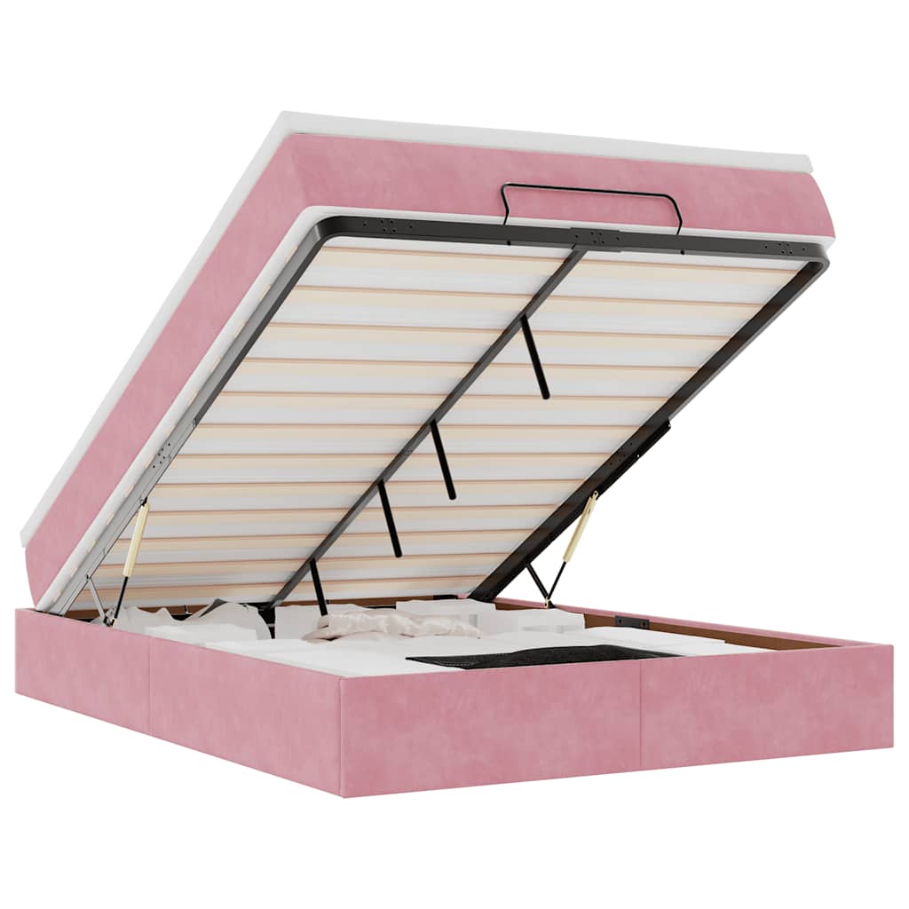 Cadre de lit ottoman avec matelas rose 140x190 cm velours - XIOS