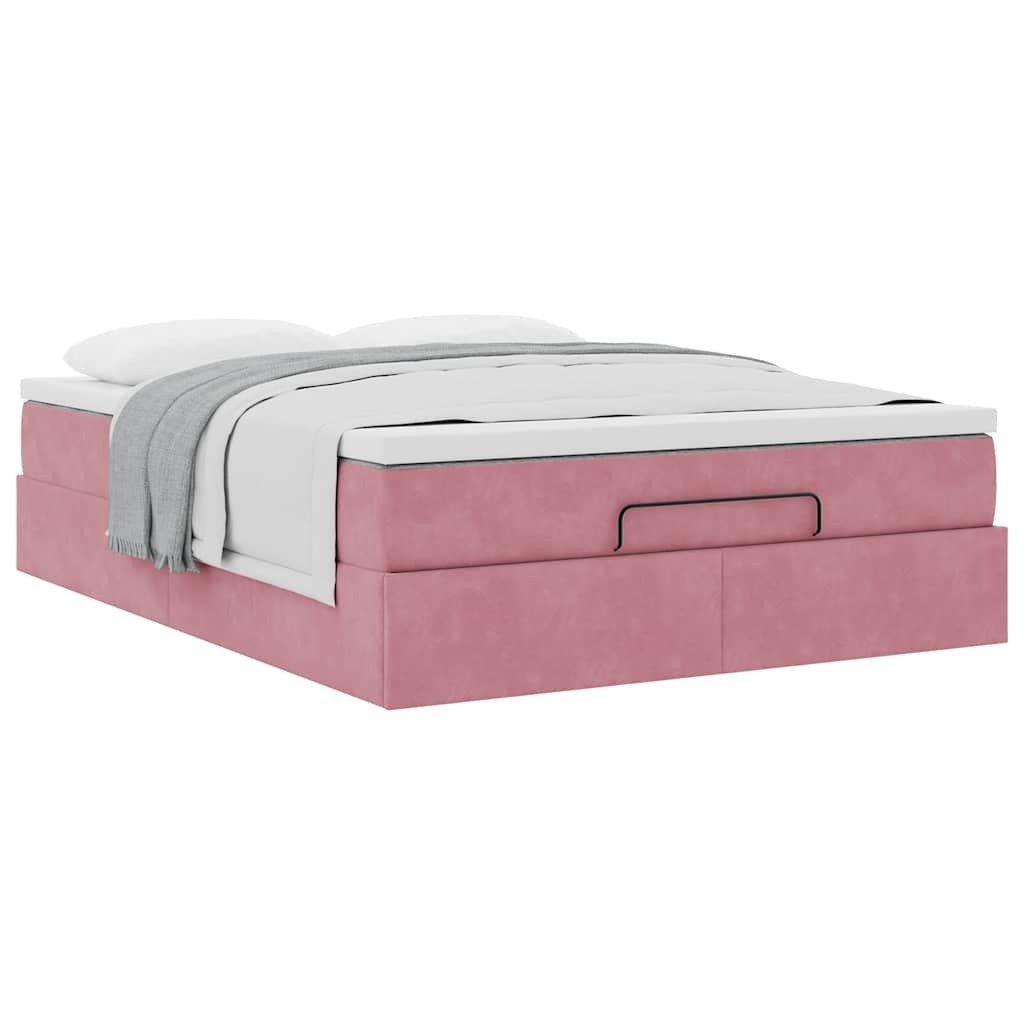 Cadre de lit ottoman avec matelas rose 140x190 cm velours - XIOS