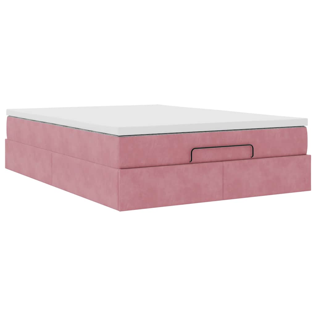 Cadre de lit ottoman avec matelas rose 140x190 cm velours - XIOS