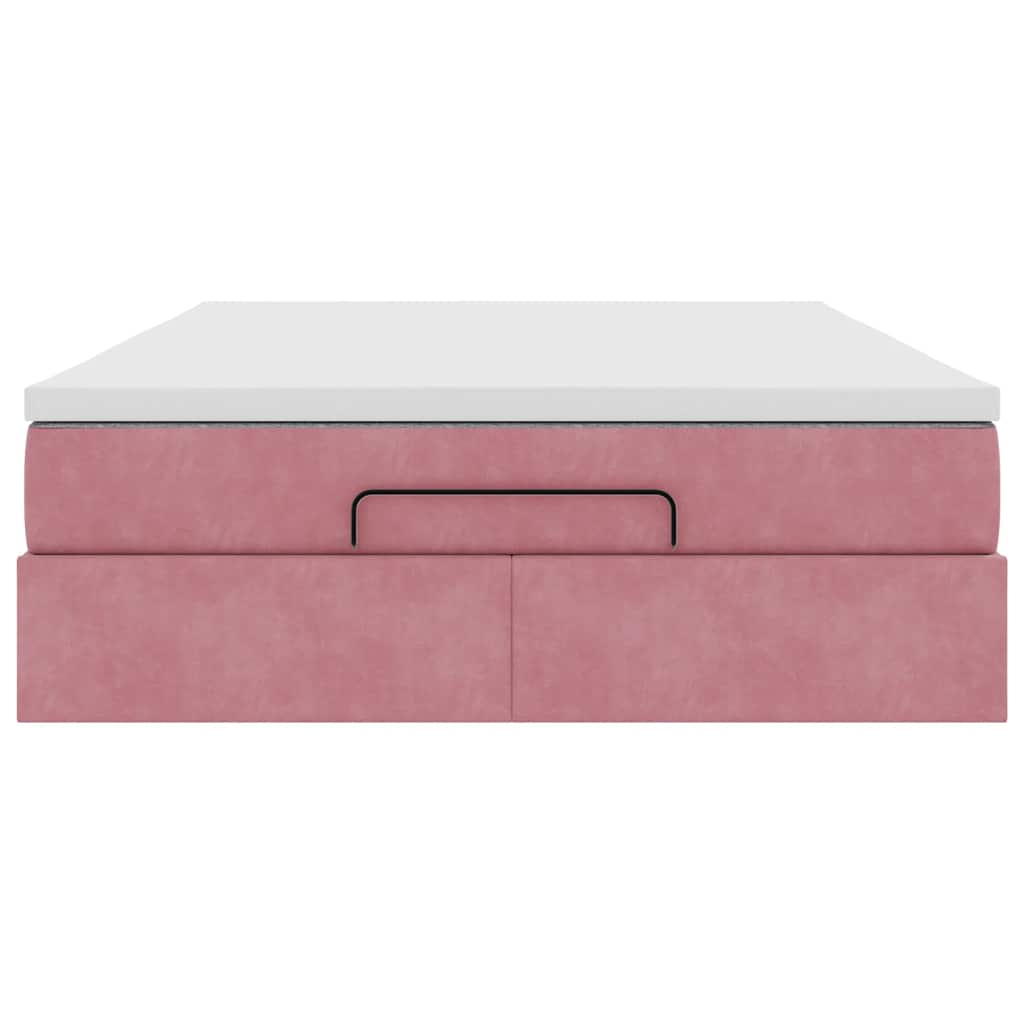 Cadre de lit ottoman avec matelas rose 140x190 cm velours - XIOS