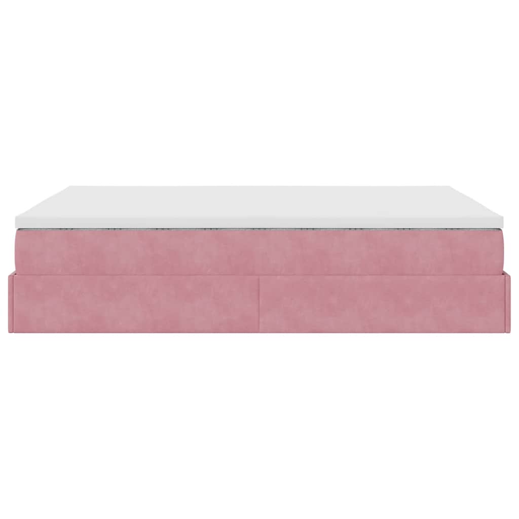 Cadre de lit ottoman avec matelas rose 140x190 cm velours - XIOS