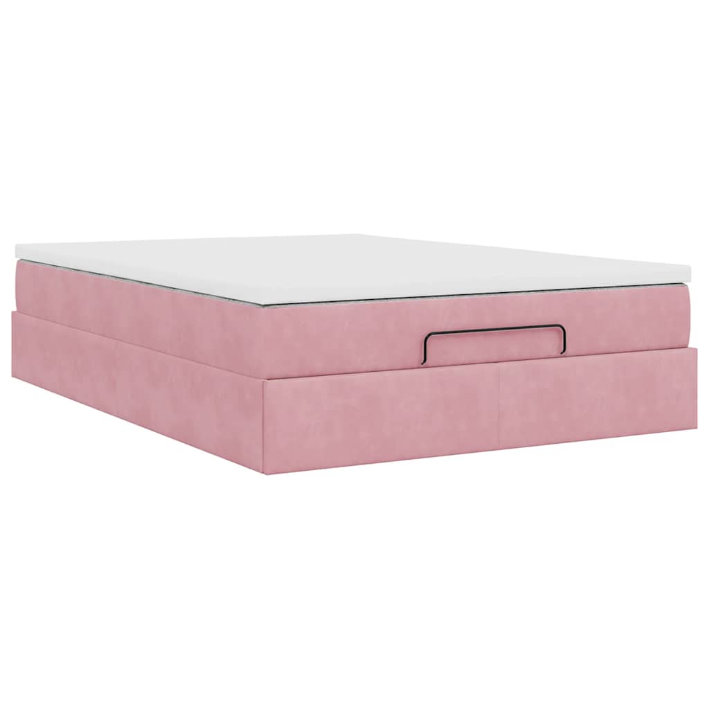 Cadre de lit ottoman avec matelas rose 140x190 cm velours - XIOS
