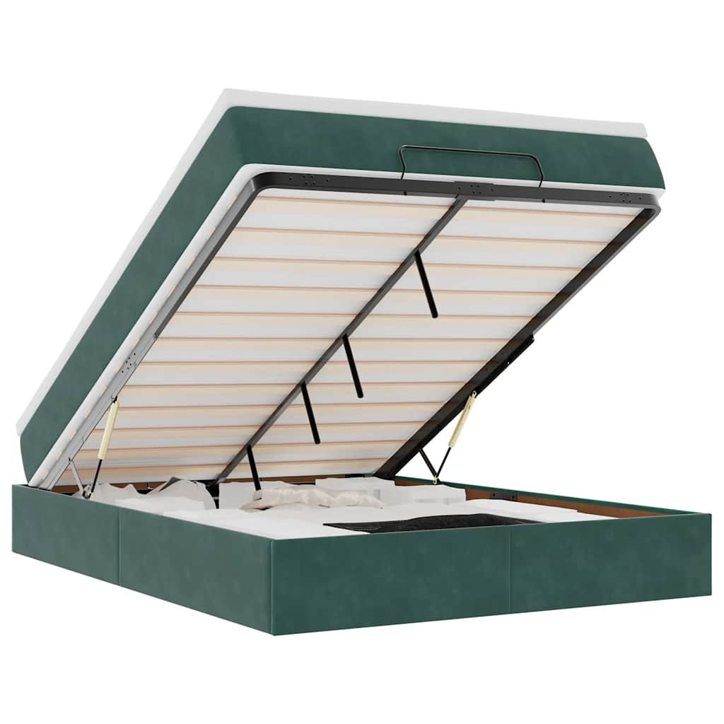 Cadre de lit ottoman avec matelas vert foncé 140x200 cm velours - XIOS