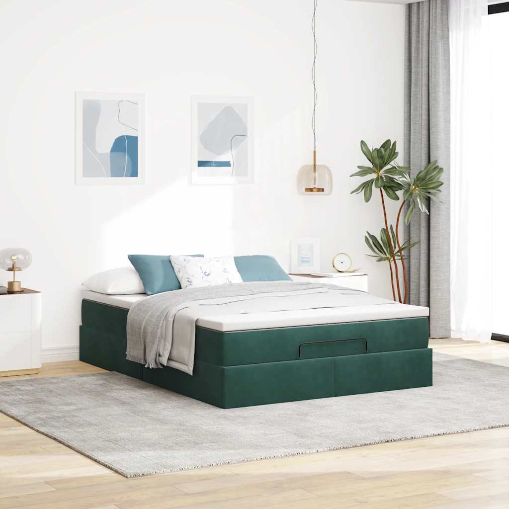 Cadre de lit ottoman avec matelas vert foncé 140x200 cm velours - XIOS