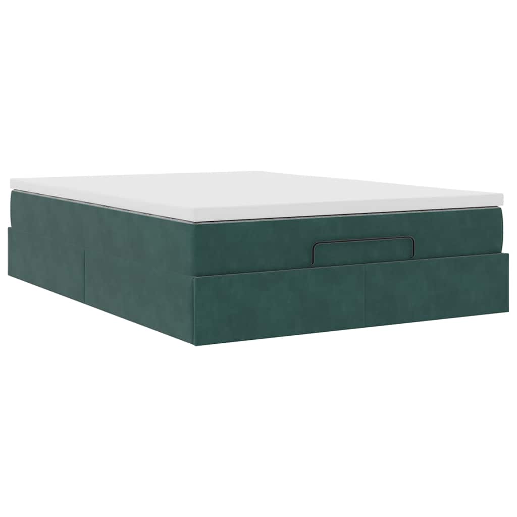 Cadre de lit ottoman avec matelas vert foncé 140x200 cm velours - XIOS