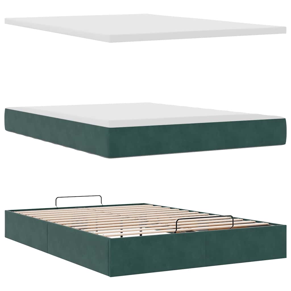 Cadre de lit ottoman avec matelas vert foncé 140x200 cm velours - XIOS