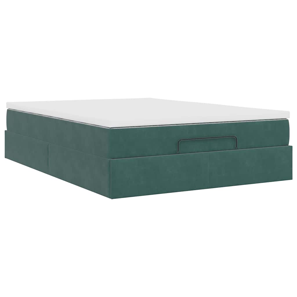 Cadre de lit ottoman avec matelas vert foncé 140x200 cm velours - XIOS