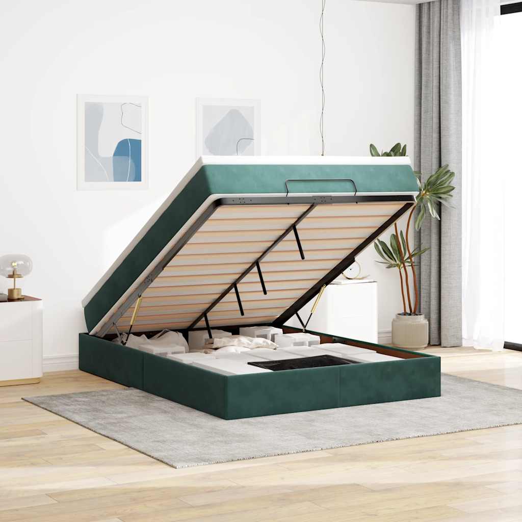 Cadre de lit ottoman avec matelas vert foncé 140x200 cm velours - XIOS