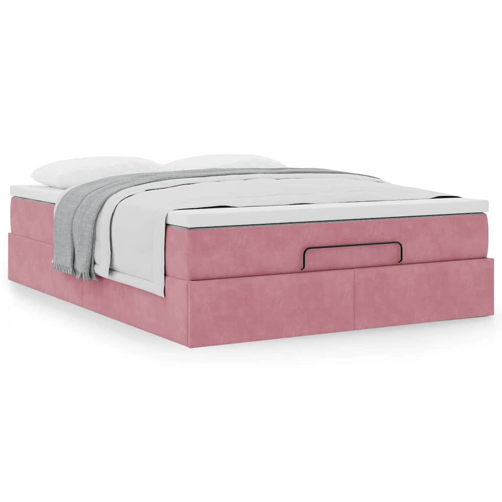 Cadre de lit ottoman avec matelas rose 140x200 cm velours - XIOS