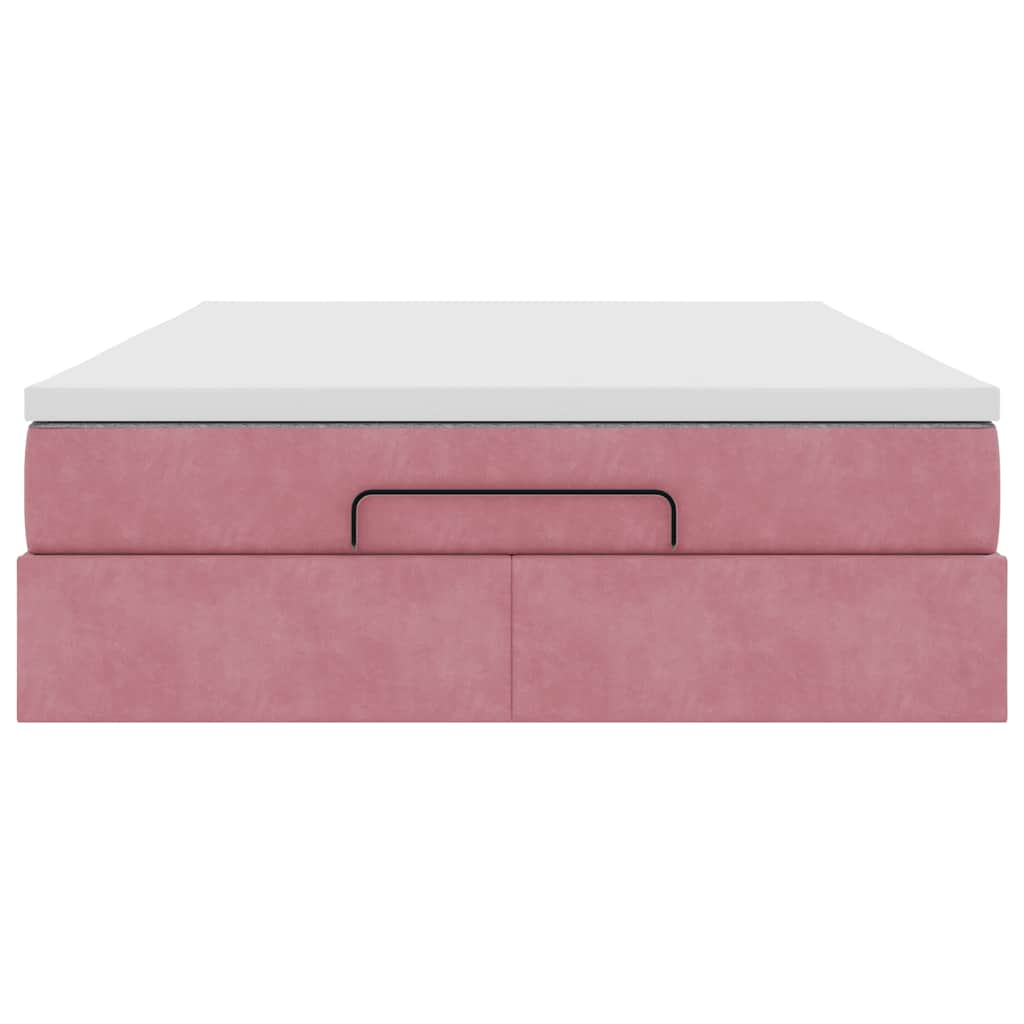 Cadre de lit ottoman avec matelas rose 140x200 cm velours - XIOS