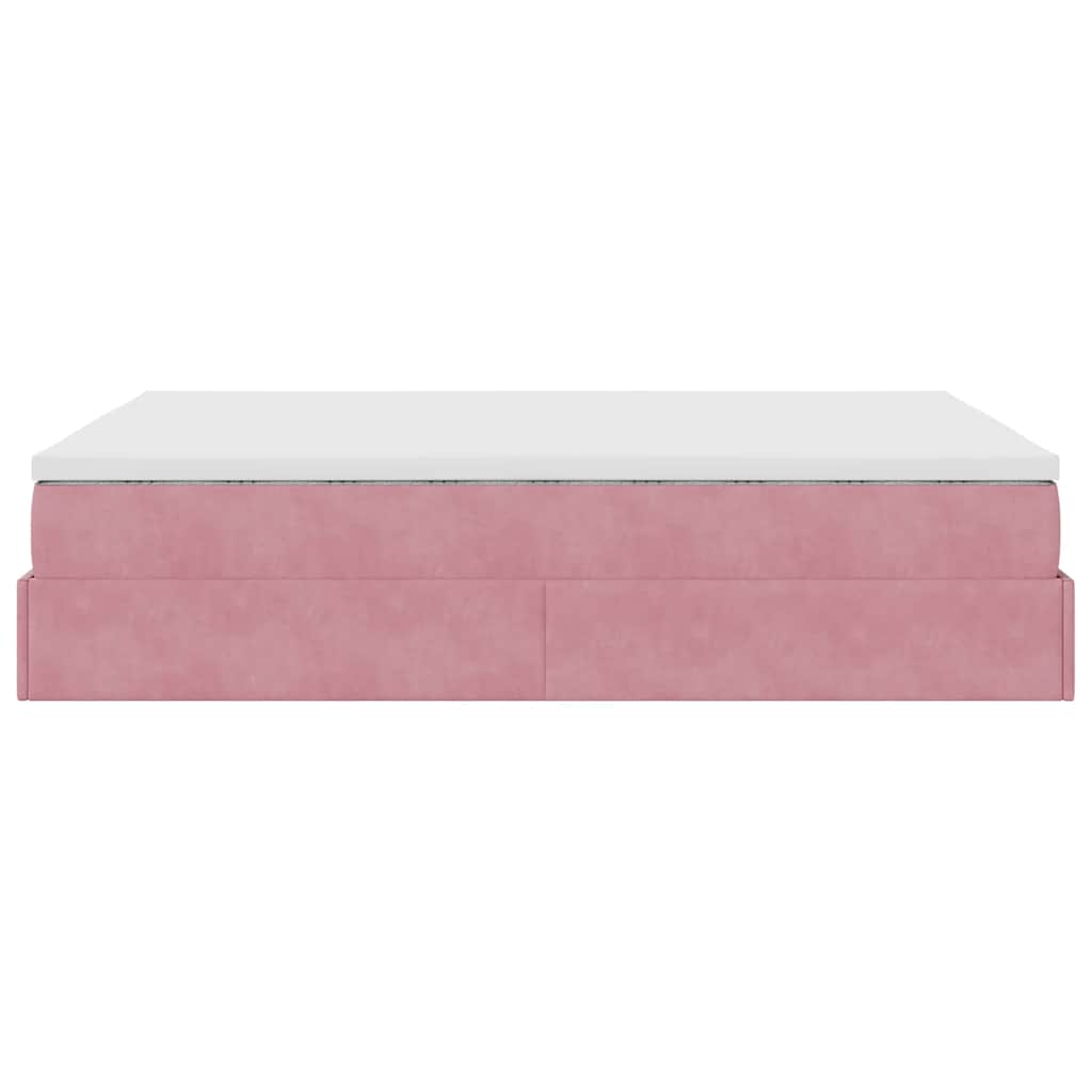 Cadre de lit ottoman avec matelas rose 140x200 cm velours - XIOS