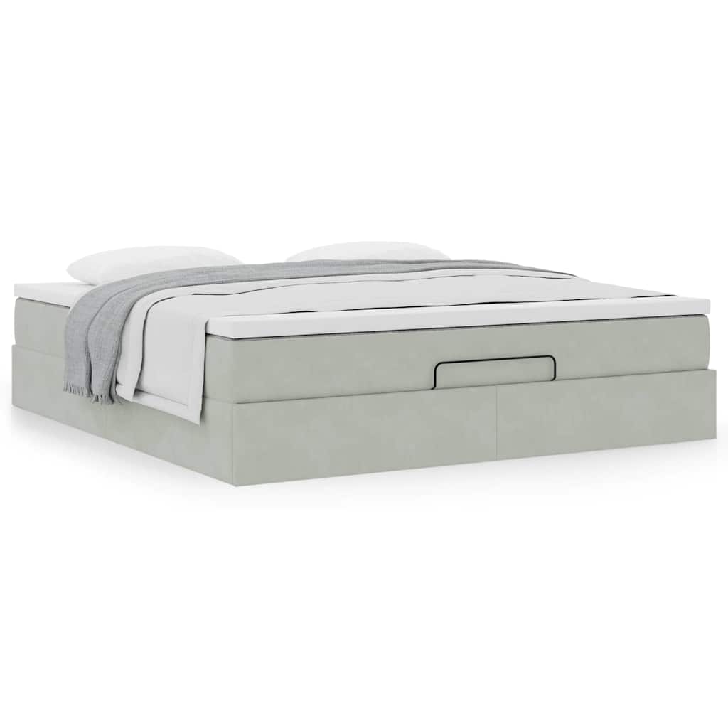 Cadre de lit ottoman avec matelas gris clair 160x200 cm velours - XIOS