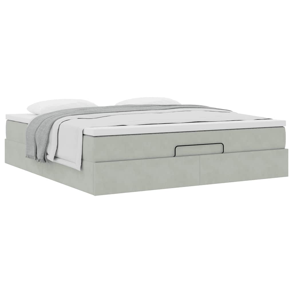 Cadre de lit ottoman avec matelas gris clair 160x200 cm velours - XIOS