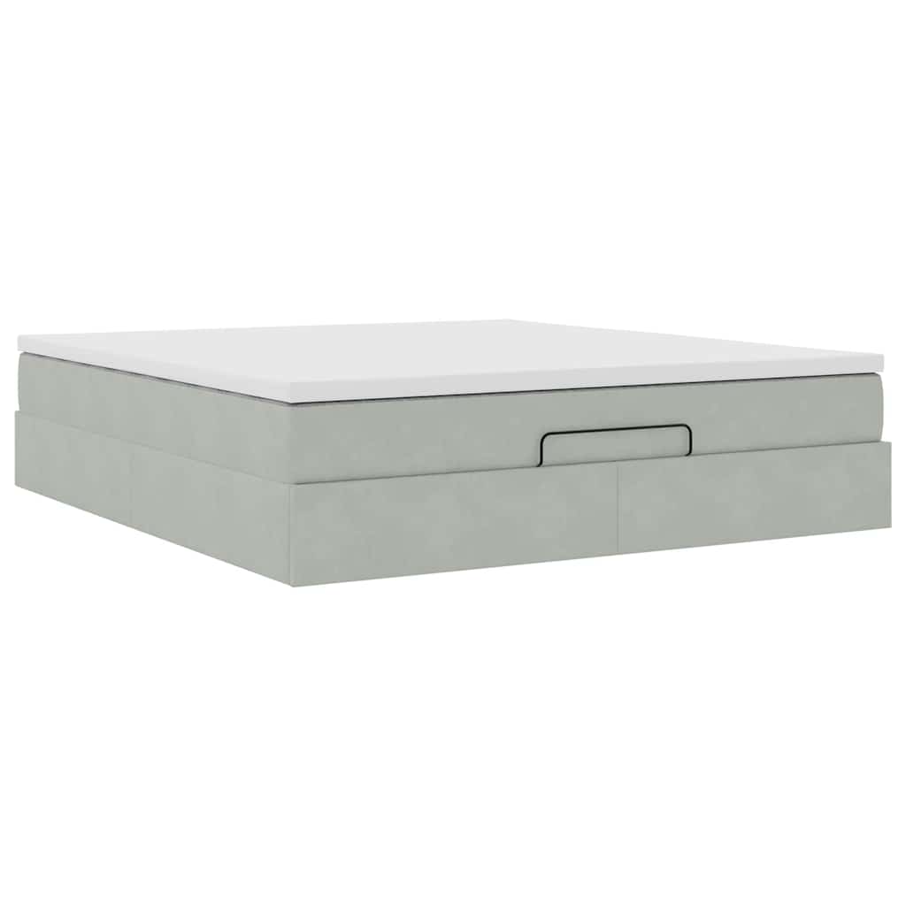 Cadre de lit ottoman avec matelas gris clair 160x200 cm velours - XIOS