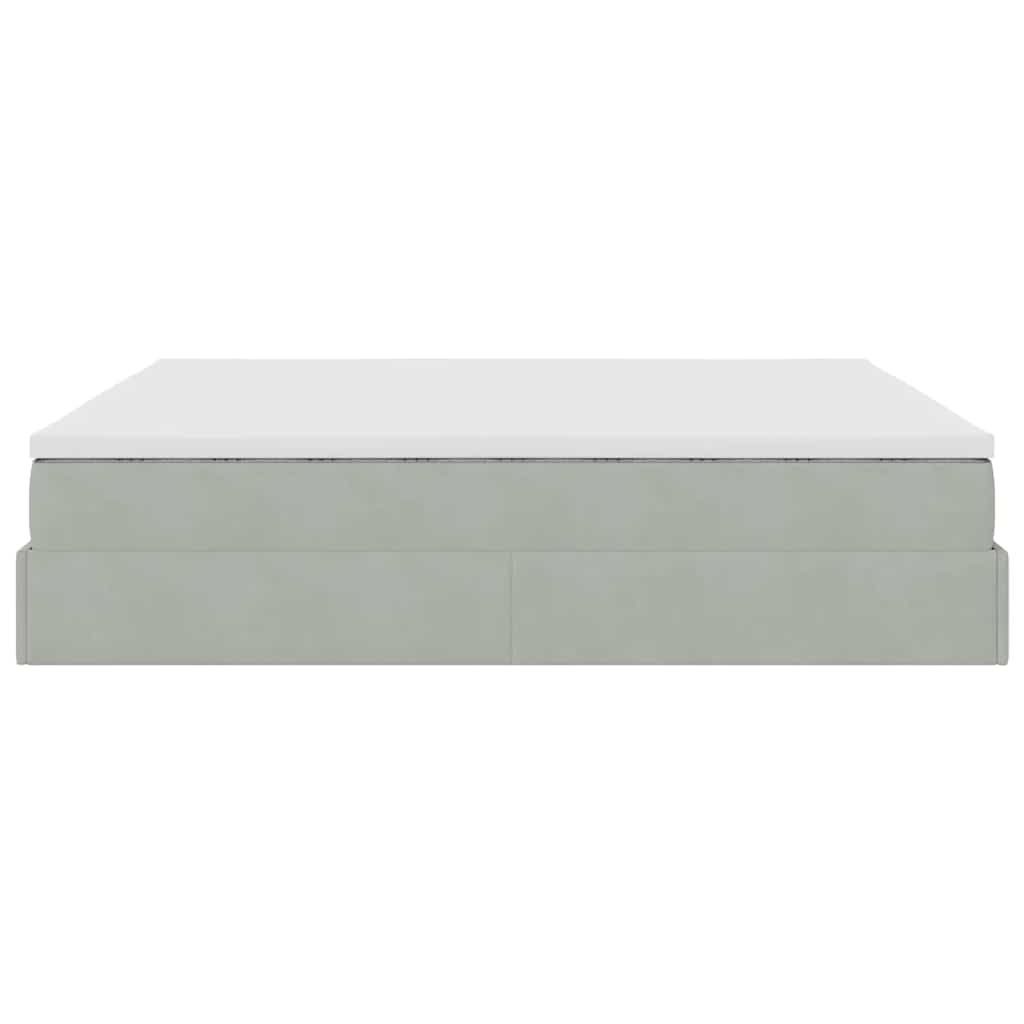 Cadre de lit ottoman avec matelas gris clair 160x200 cm velours - XIOS