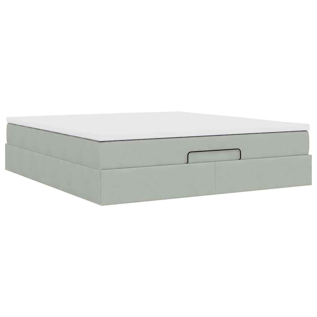 Cadre de lit ottoman avec matelas gris clair 160x200 cm velours - XIOS