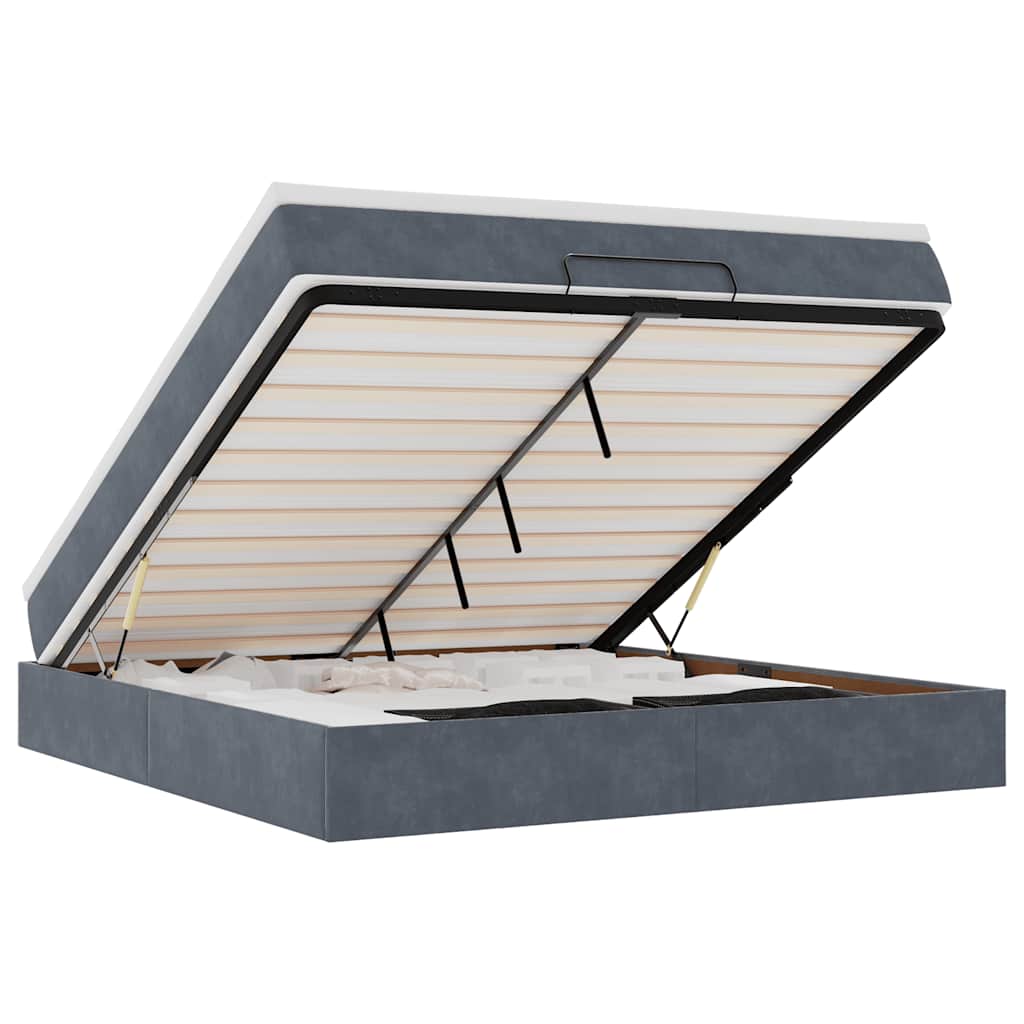 Cadre de lit ottoman avec matelas gris foncé 160x200 cm velours - XIOS