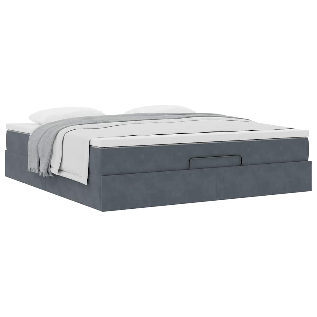 Cadre de lit ottoman avec matelas gris foncé 160x200 cm velours - XIOS