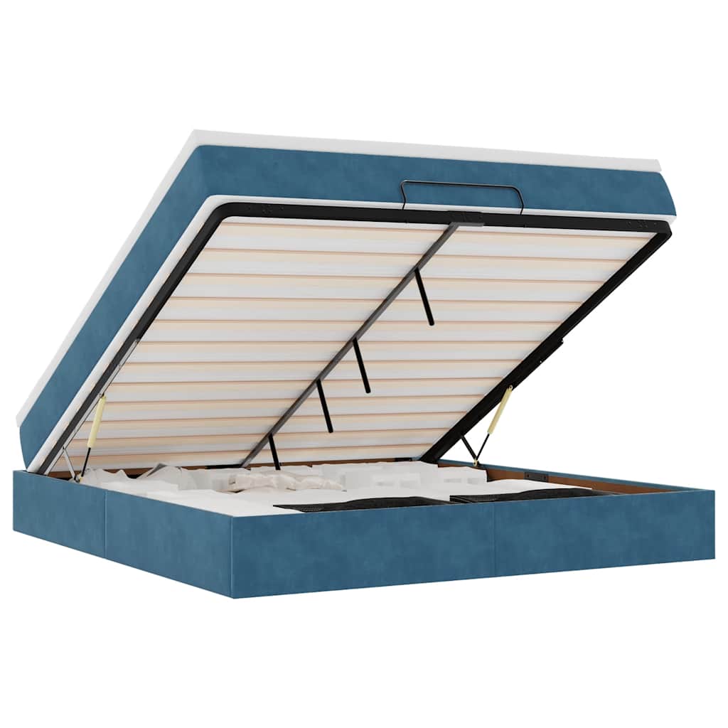 Cadre de lit ottoman avec matelas bleu foncé 160x200 cm velours