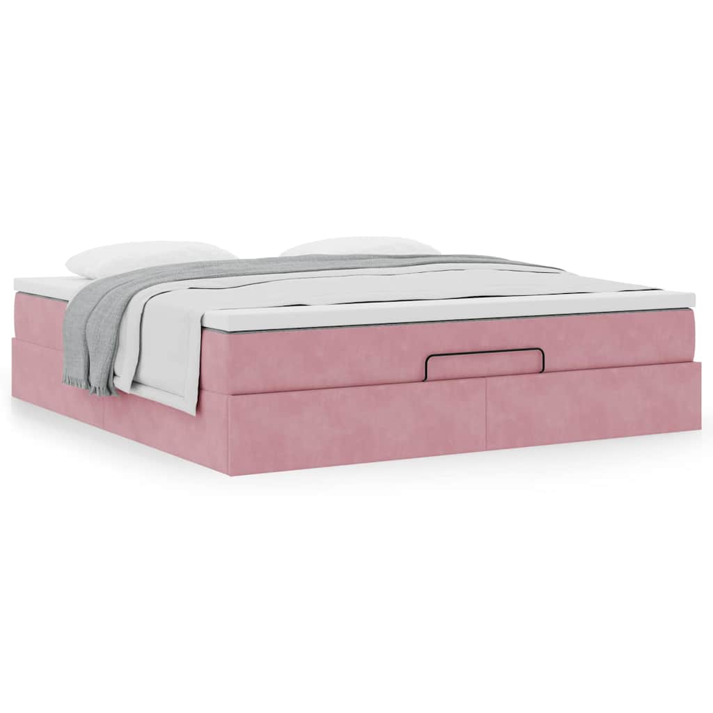 Cadre de lit ottoman avec matelas rose 160x200 cm velours - XIOS