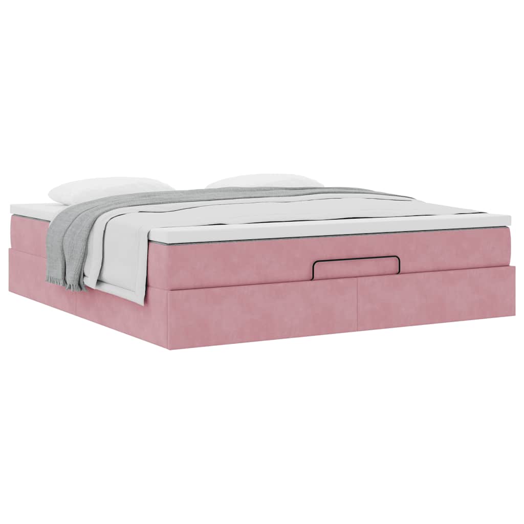 Cadre de lit ottoman avec matelas rose 160x200 cm velours - XIOS