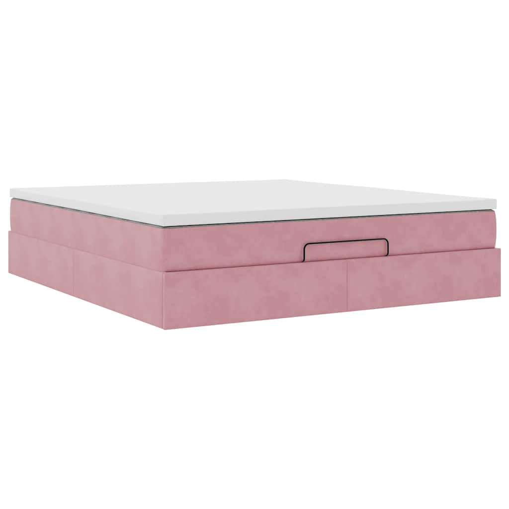 Cadre de lit ottoman avec matelas rose 160x200 cm velours - XIOS