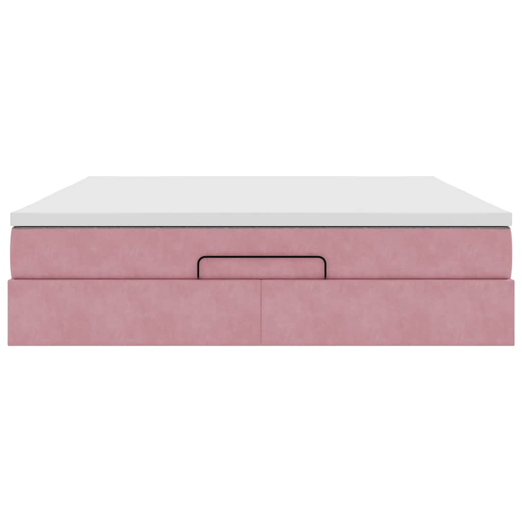 Cadre de lit ottoman avec matelas rose 160x200 cm velours - XIOS