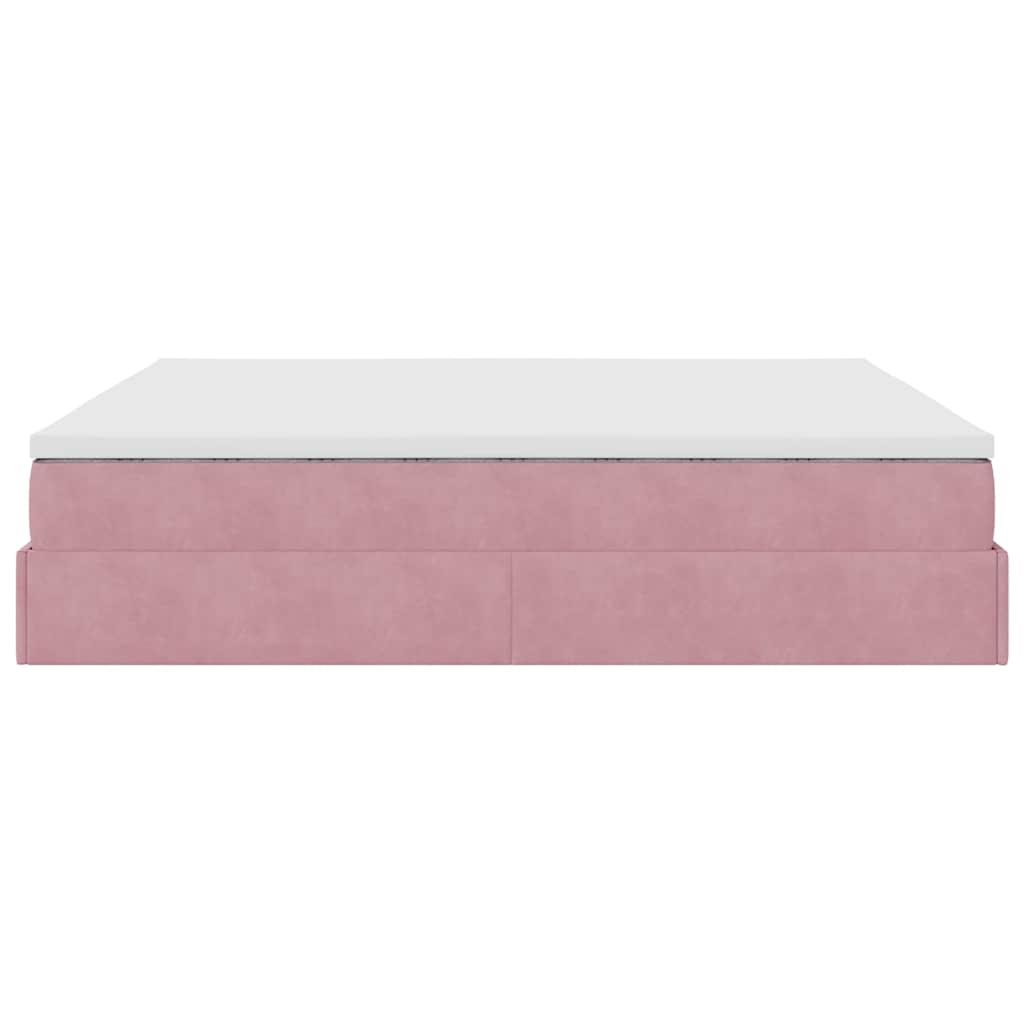 Cadre de lit ottoman avec matelas rose 160x200 cm velours - XIOS