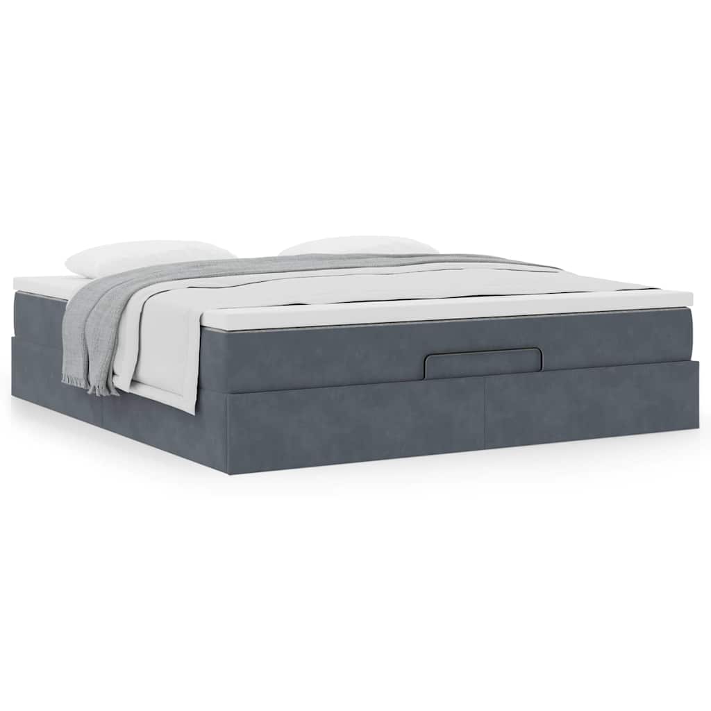 Cadre de lit ottoman avec matelas gris foncé 180x200 cm velours - XIOS