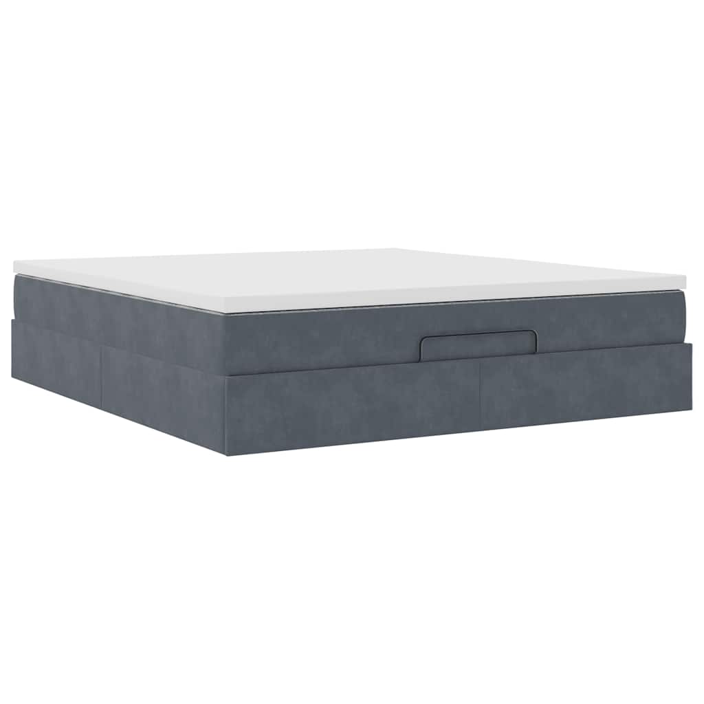 Cadre de lit ottoman avec matelas gris foncé 180x200 cm velours - XIOS