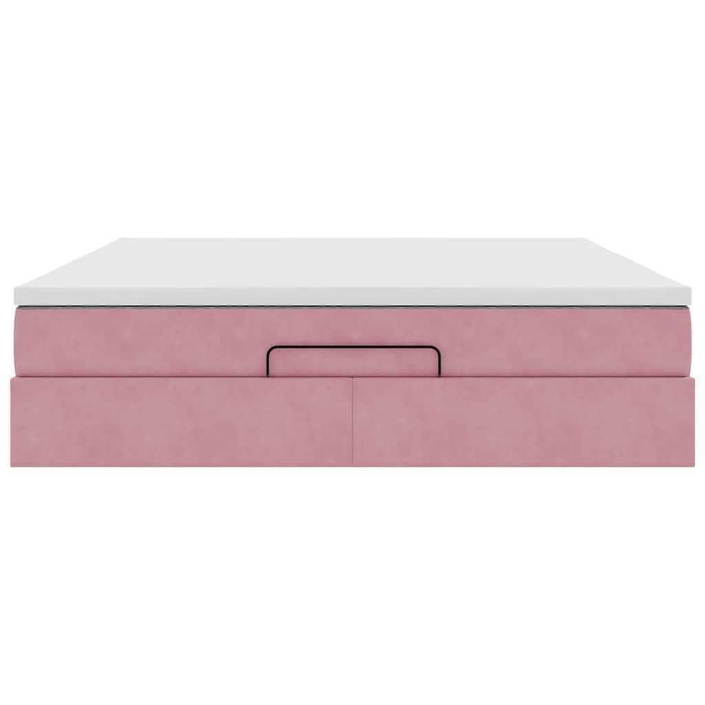 Cadre de lit ottoman avec matelas rose 180x200 cm velours