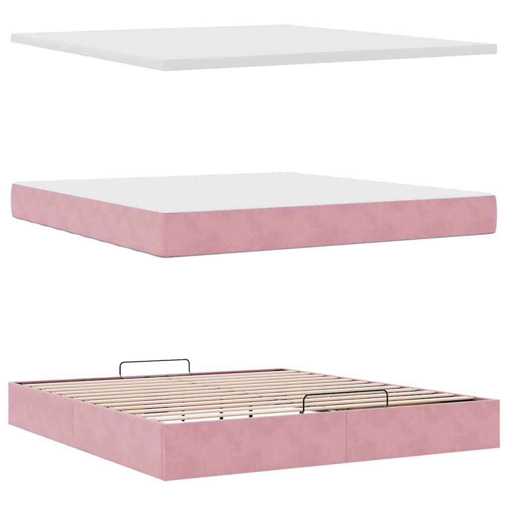 Cadre de lit ottoman avec matelas rose 180x200 cm velours
