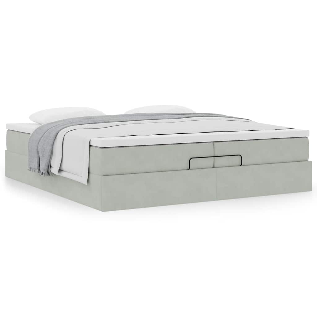 Cadre de lit ottoman avec matelas gris clair 200x200 cm velours - XIOS
