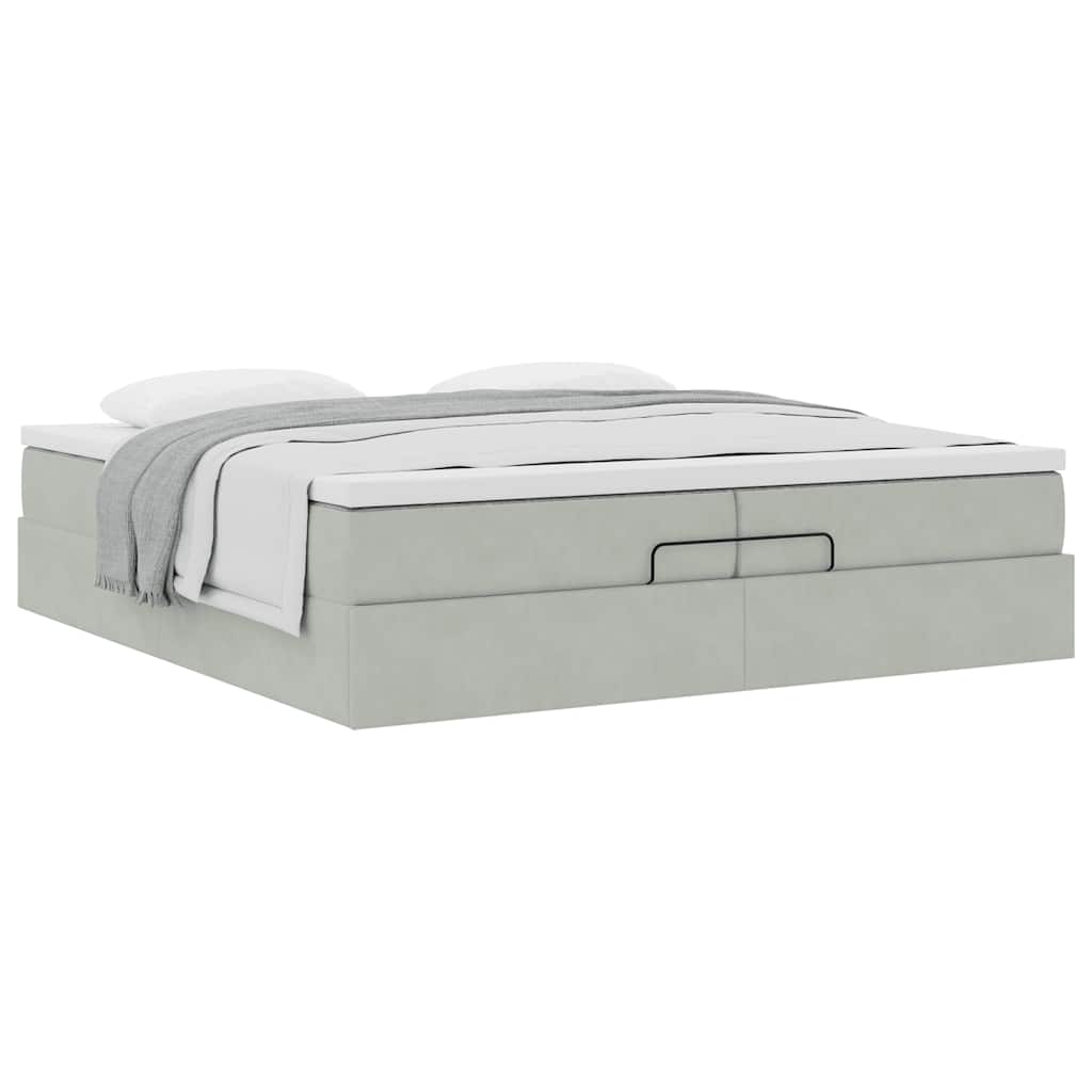 Cadre de lit ottoman avec matelas gris clair 200x200 cm velours - XIOS