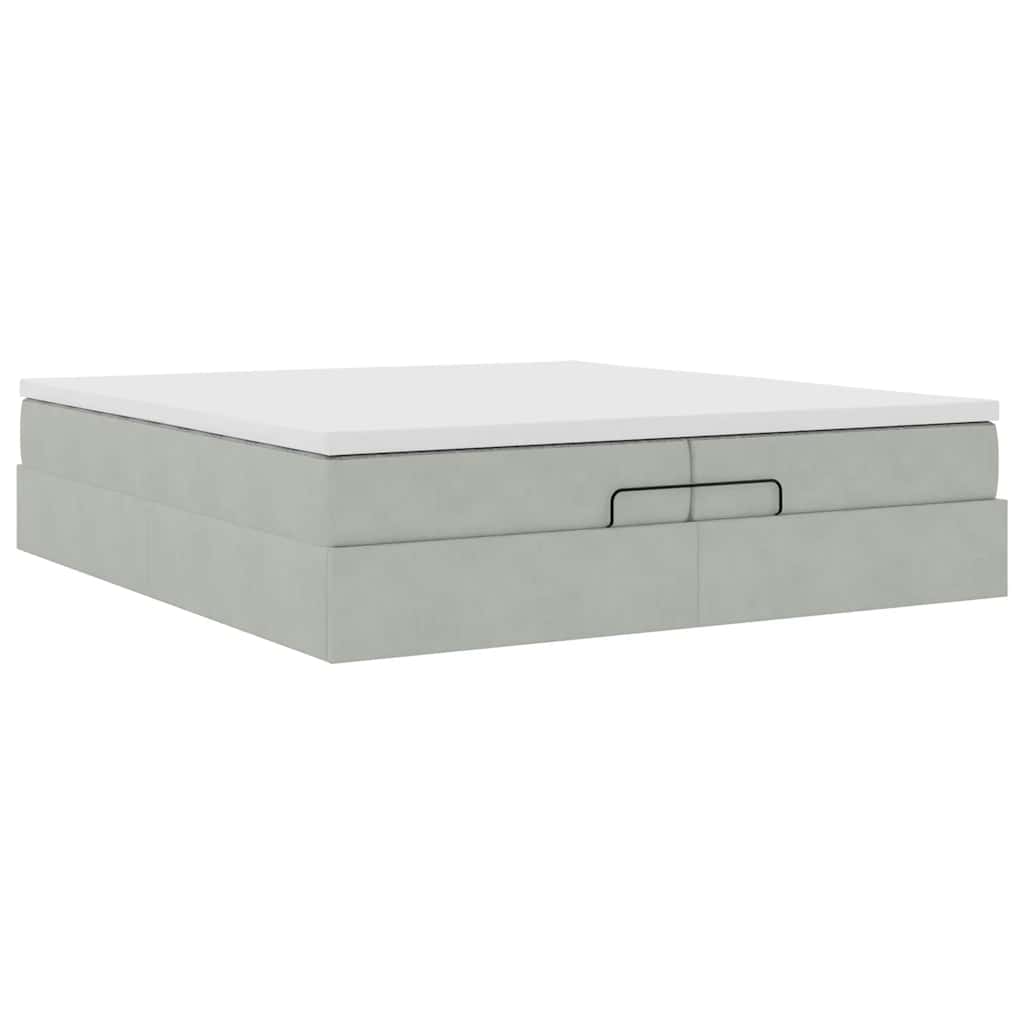 Cadre de lit ottoman avec matelas gris clair 200x200 cm velours - XIOS