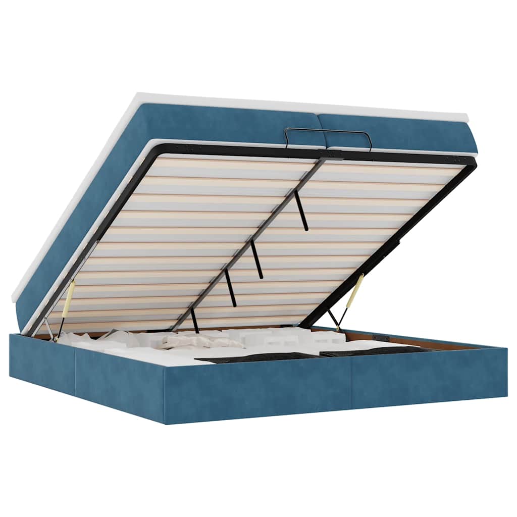 Cadre de lit ottoman avec matelas bleu foncé 200x200 cm velours - XIOS