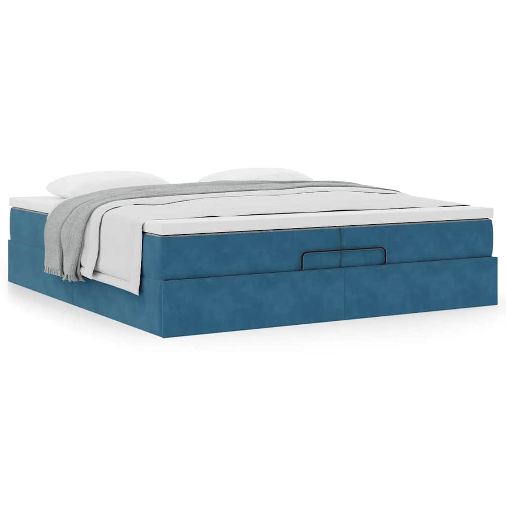 Cadre de lit ottoman avec matelas bleu foncé 200x200 cm velours - XIOS