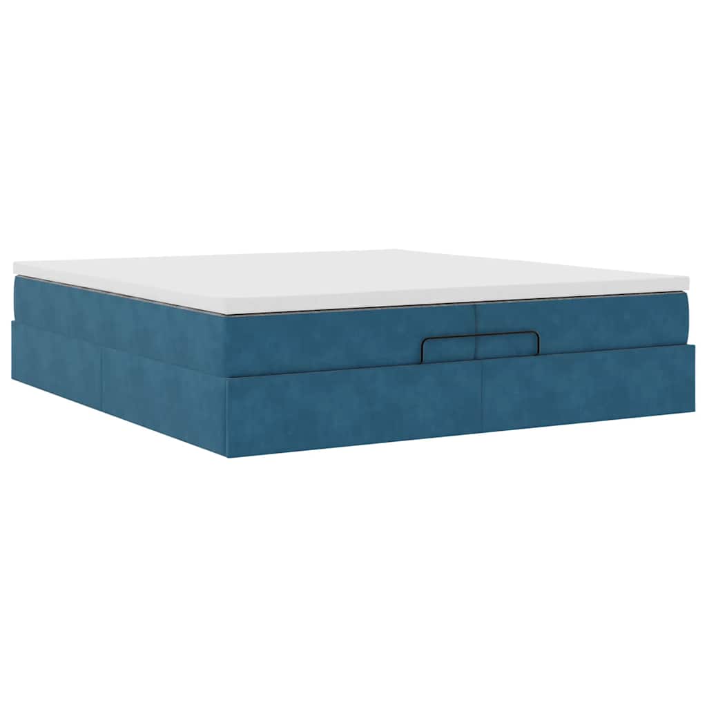 Cadre de lit ottoman avec matelas bleu foncé 200x200 cm velours - XIOS