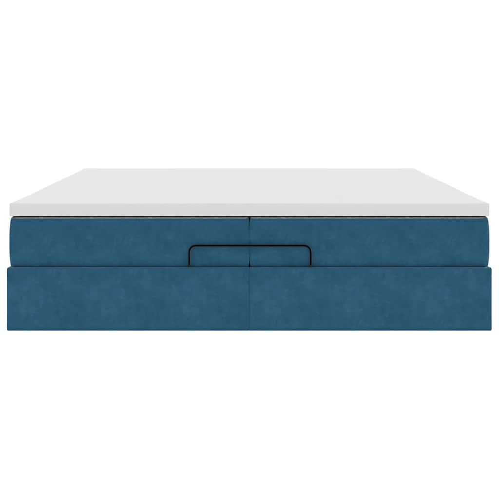 Cadre de lit ottoman avec matelas bleu foncé 200x200 cm velours - XIOS