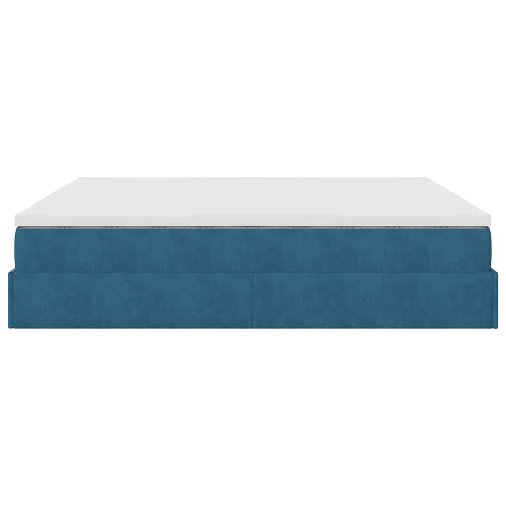 Cadre de lit ottoman avec matelas bleu foncé 200x200 cm velours - XIOS