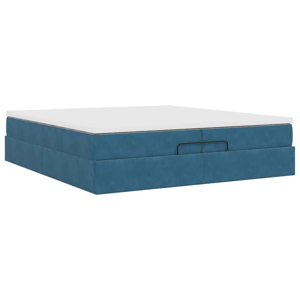 Cadre de lit ottoman avec matelas bleu foncé 200x200 cm velours - XIOS