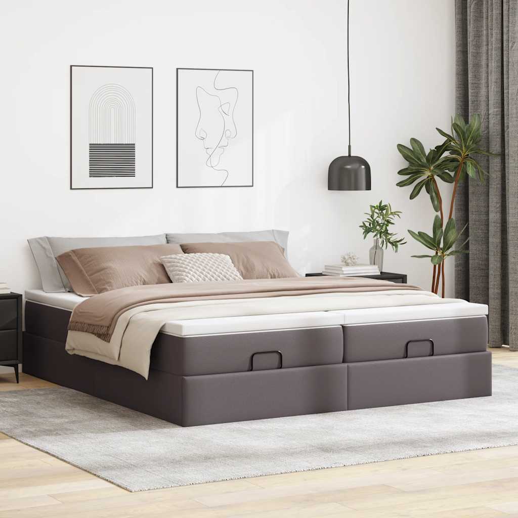 Cadre de lit ottoman avec matelas gris 180x200 cm similicuir - XIOS