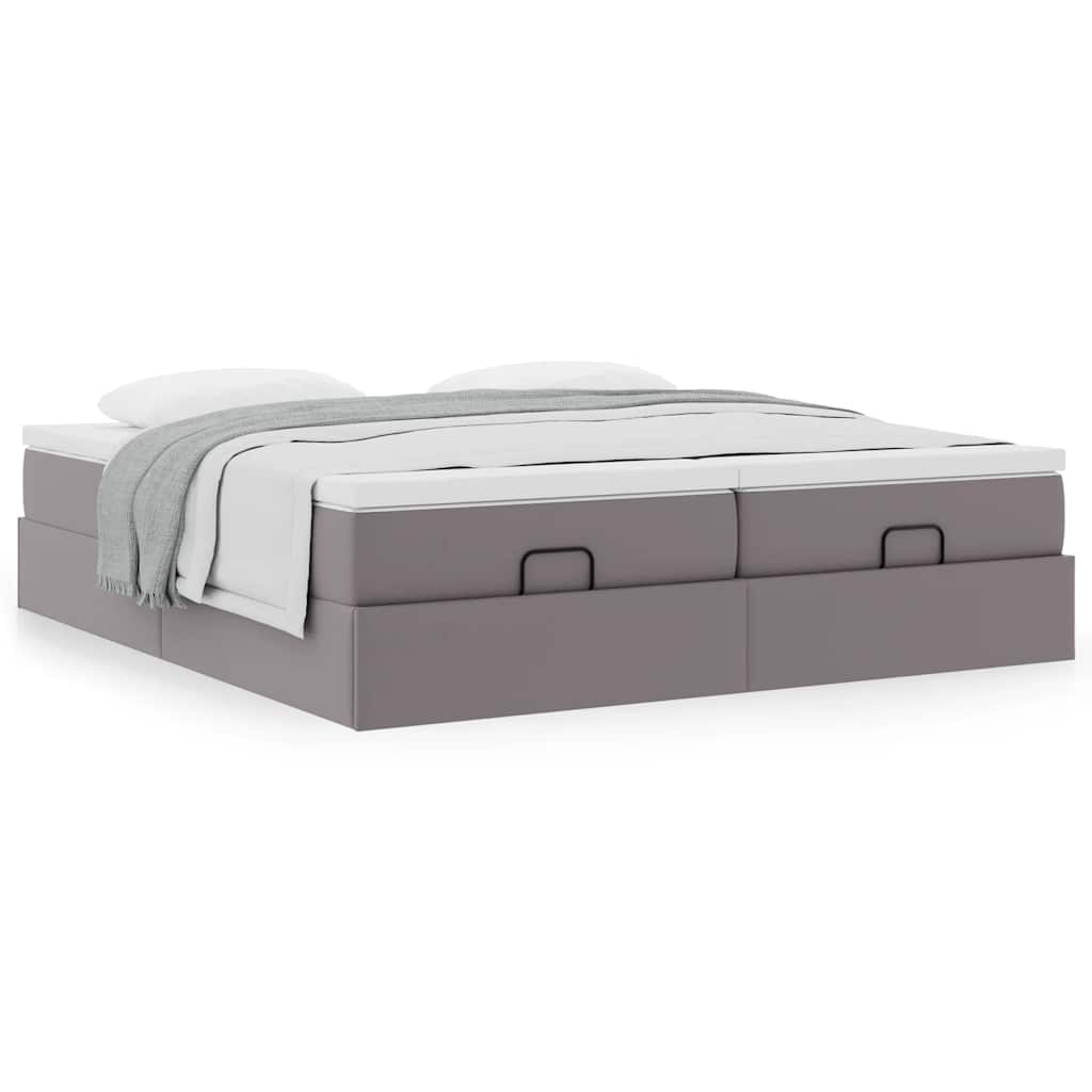 Cadre de lit ottoman avec matelas gris 180x200 cm similicuir - XIOS