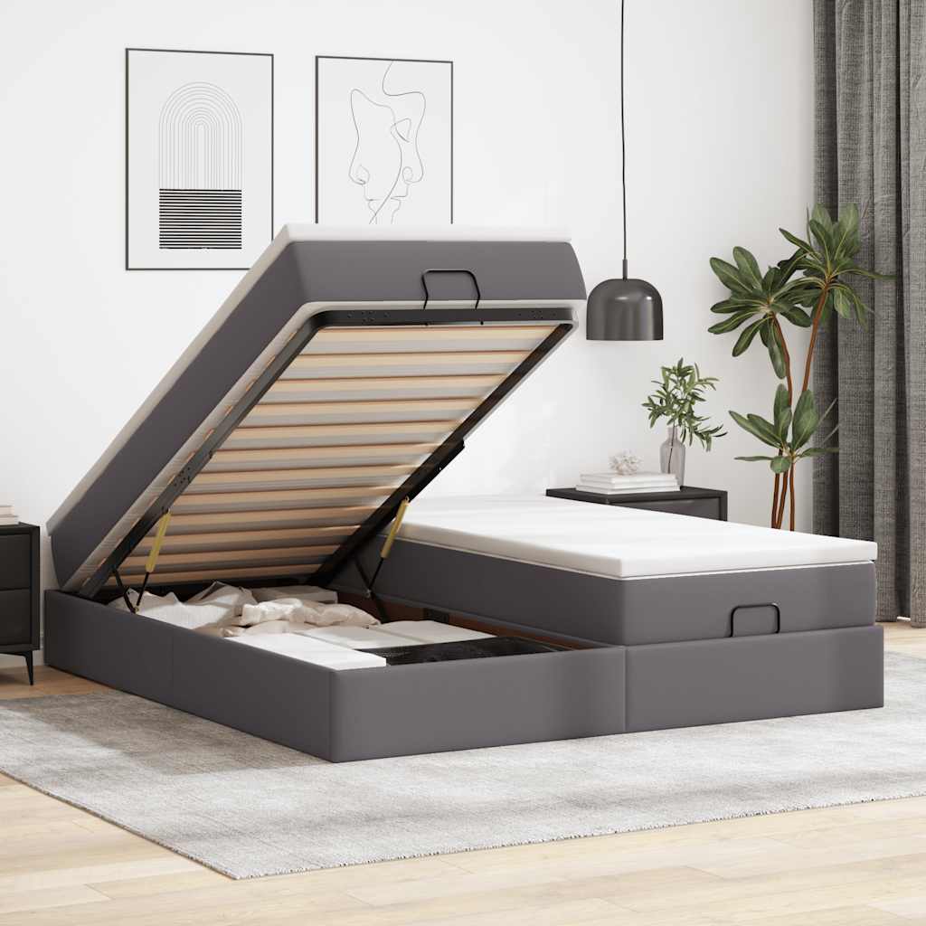 Cadre de lit ottoman avec matelas gris 180x200 cm similicuir - XIOS