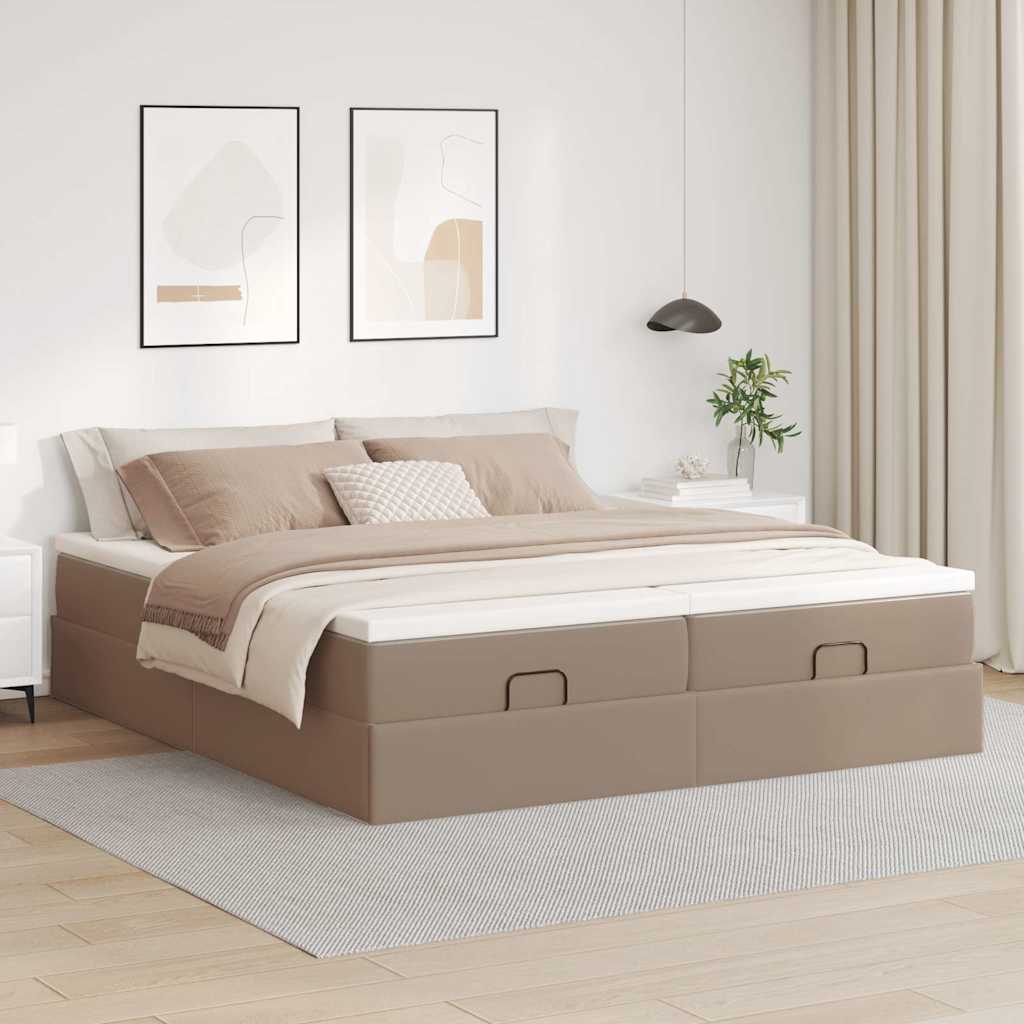 Cadre de lit ottoman et matelas cappuccino 200x200cm similicuir - XIOS