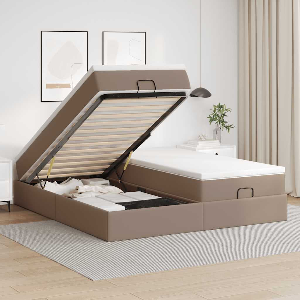 Cadre de lit ottoman et matelas cappuccino 200x200cm similicuir - XIOS