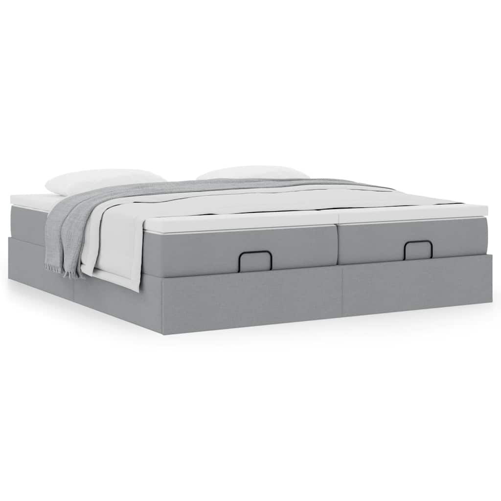 Cadre de lit ottoman et matelas gris clair 160x200cm tissu - XIOS